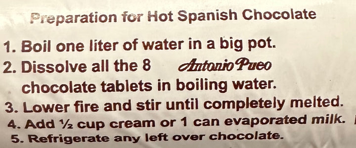 Antonio Pueo Spanish Chocolate Rollos 8 Tablets