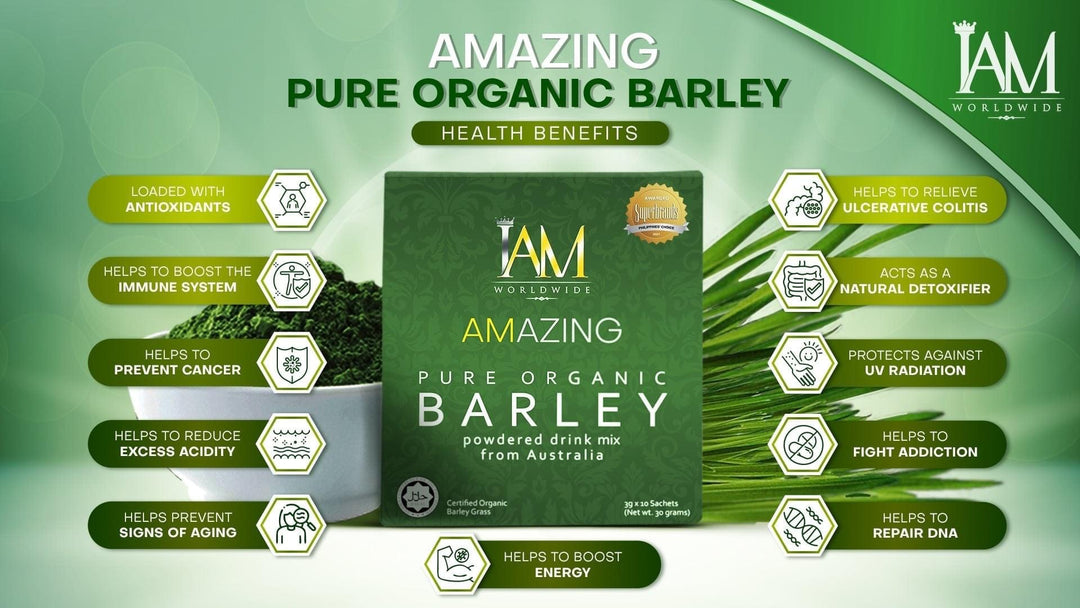 I AM Worldwide - Amazing Pure Organic Barley Powdered Drink Mix from Australia 3 G X 10 Sachets