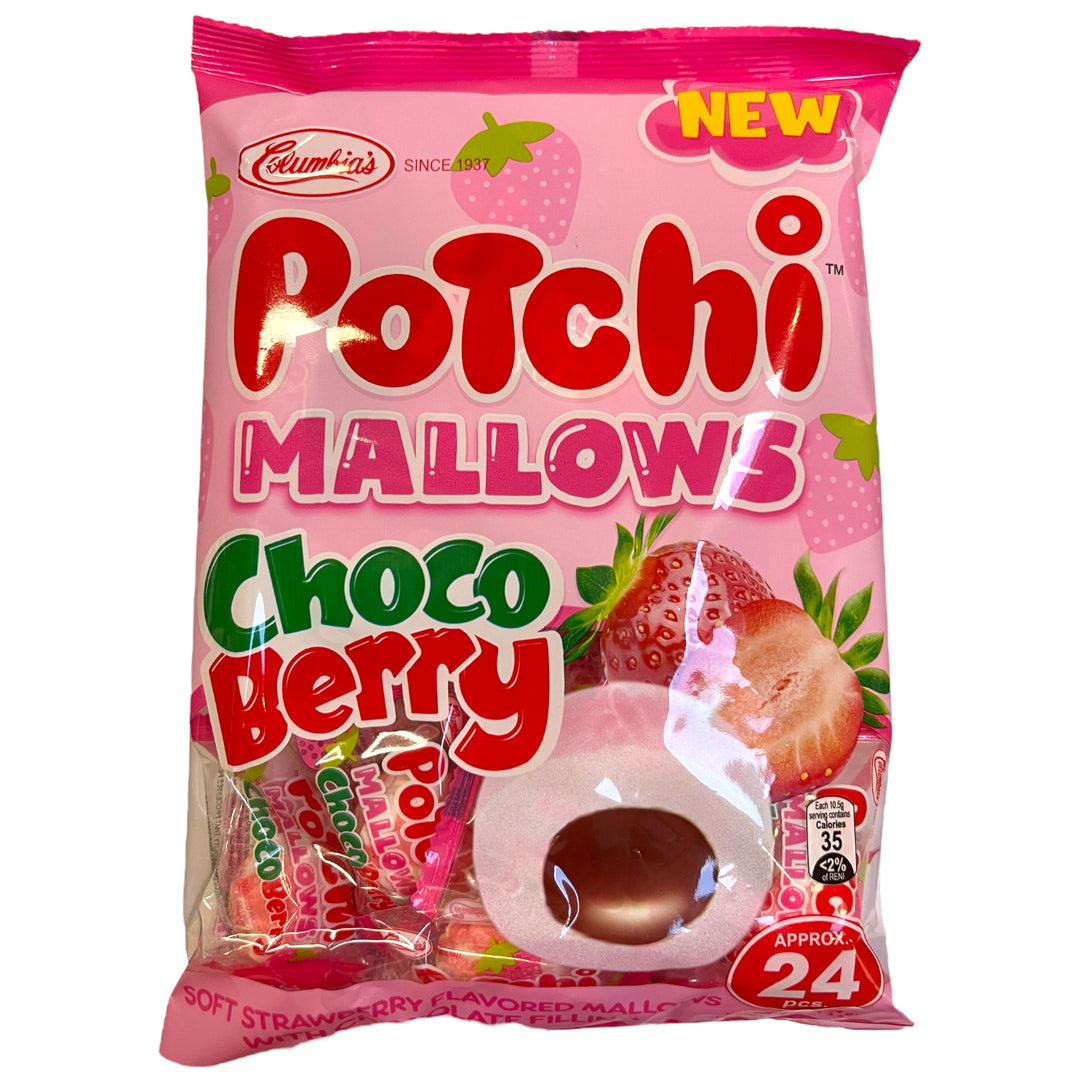 Potchi Mallows Choco Berry Soft Strawberry Flavored Mallows with Chocolate Filling 2.96 OZ